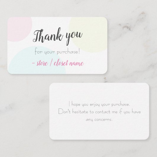 シンプルモダンパステルご購入ありがとう 名刺 (正面/裏面)