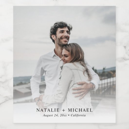 シンプルモダンパーソナライズされたエレガント写真結婚の ワインラベル (シングルラベル)