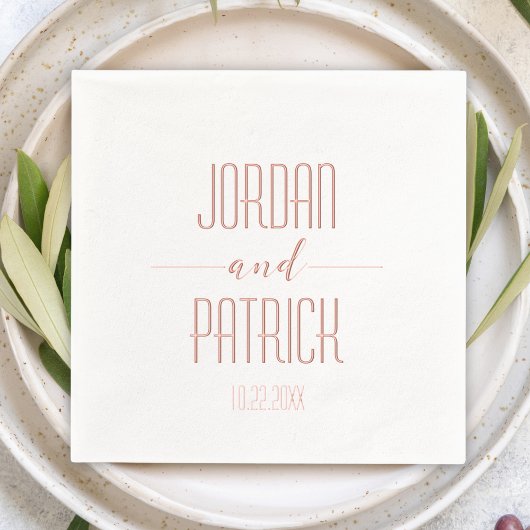 シンプルモダンパーソナライズされたミニマ結婚リスト 箔ナプキン