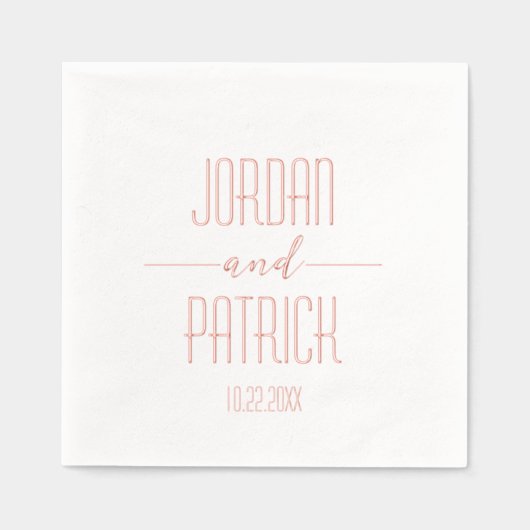 シンプルモダンパーソナライズされたミニマ結婚リスト 箔ナプキン (正面)