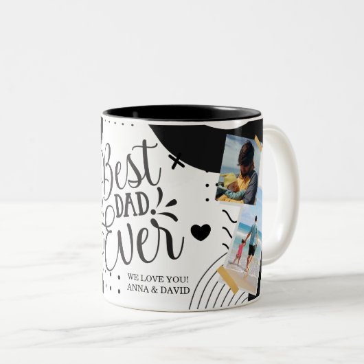 シンプルモダンパーソナライズされた写真コラージュ最高のパパ ツートーンマグカップ (正面右)