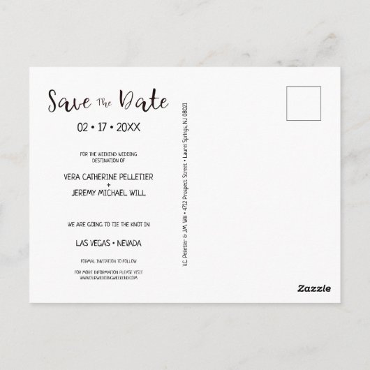 シンプルモダンパーソナライズされた婚約カップル ポストカード (裏面)