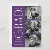 シンプルモダンパープル3写真卒業 案内状 (正面)