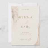 シンプルモダンパーム離れの結婚式日付を保存 招待状 (正面)