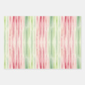 シンプルモダンピンクと緑の水色のストライプ ラッピングペーパーシート (正面2)