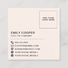 シンプルモダンピンクの金ゴールド市松模様にチェッカーボードロゴ スクエア名刺