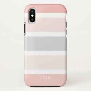 シンプルモダンピンクグレークリームストライプモノグラム iPhone XSケース