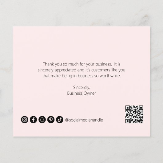 シンプルモダンピンクバジェットサンキューカード (裏面)