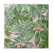 シンプルモダンピンクパームリーフトロピカルフローラ タイル (正面)