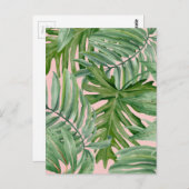 シンプルモダンピンクパームリーフトロピカルフローラ ポストカード (正面/裏面)