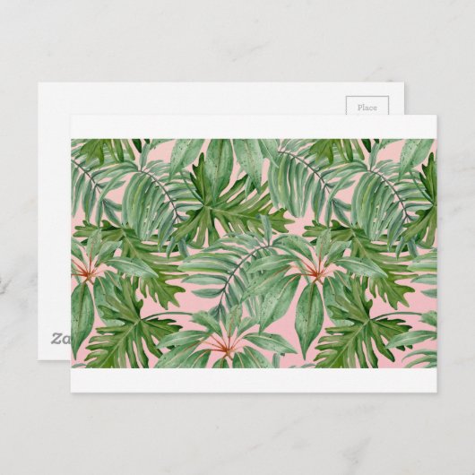 シンプルモダンピンクパームリーフトロピカルフローラ ポストカード (正面/裏面)
