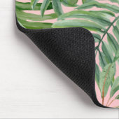 シンプルモダンピンクパームリーフトロピカルフローラ マウスパッド (コーナー)