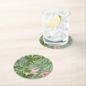 シンプルモダンピンクパームリーフトロピカルフローラ ラウンドペーパーコースター (インサイチュ)