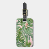 シンプルモダンピンクパームリーフトロピカルフローラ ラゲッジタグ (正面縦)