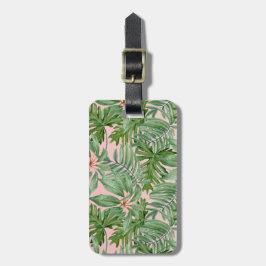 シンプルモダンピンクパームリーフトロピカルフローラ ラゲッジタグ