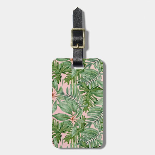 シンプルモダンピンクパームリーフトロピカルフローラ ラゲッジタグ (正面縦)