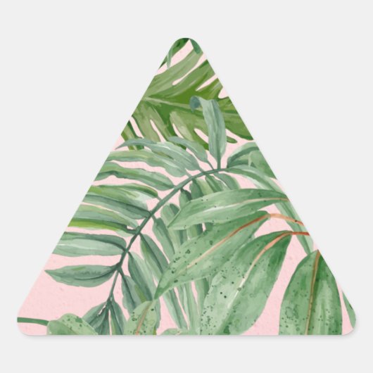 シンプルモダンピンクパームリーフトロピカルフローラ 三角形シール (正面)