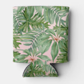 シンプルモダンピンクパームリーフトロピカルフローラ 缶クーラー (正面)