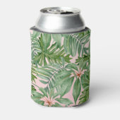 シンプルモダンピンクパームリーフトロピカルフローラ 缶クーラー (缶裏面)
