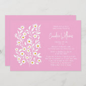 シンプルモダンピンクフローラカップル赤ちゃんシャワー 招待状 (正面/裏面)