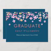 シンプルモダンピンクフローラ卒業パーティー 招待状 (正面/裏面)