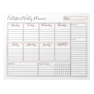 シンプルモダンピンクホワイトウィークリーカスタムプランナー ノートパッド