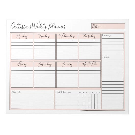 シンプルモダンピンクホワイトウィークリーカスタムプランナー ノートパッド (正面)