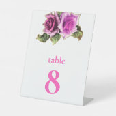 シンプルモダンピンクローズ結婚のテーブル番号 台座サイン (正面)