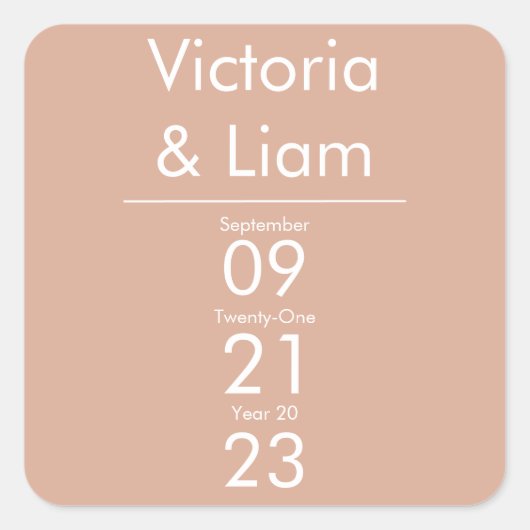 シンプルモダンピーチ結婚式招待状シール スクエアシール (正面)