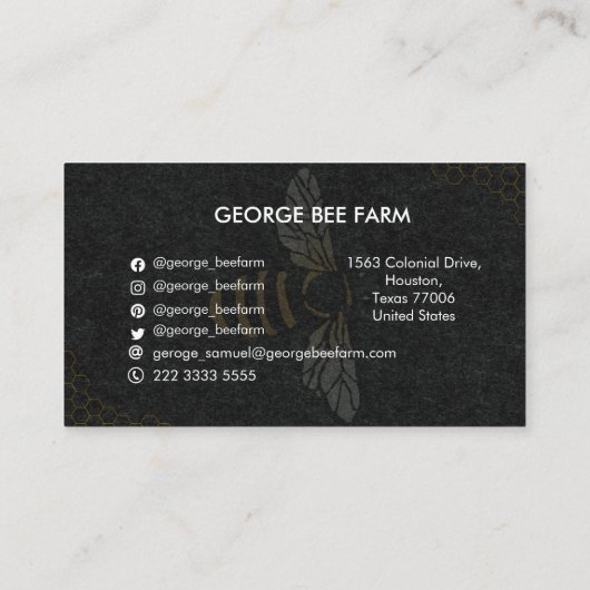 シンプルモダンファーム名 | QRコード | ビーファームハニー 名刺 (裏面)