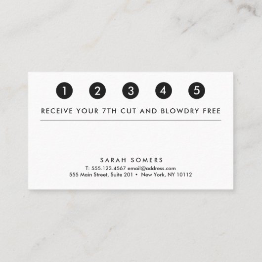 シンプルモダンフェイク銀ストライプのロイヤリティ5パンチ ロイヤリティカード (裏面)