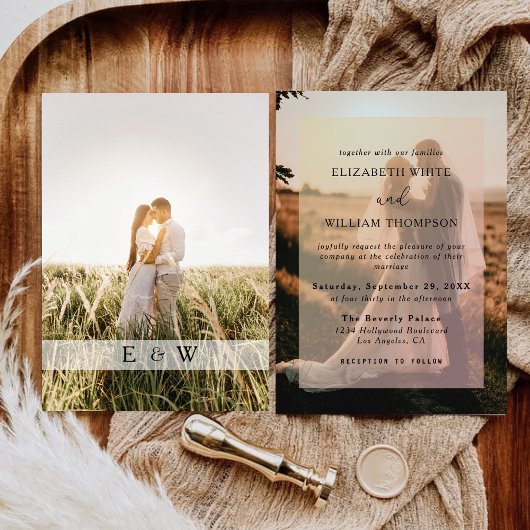 シンプルモダンフォトオーバーレイ結婚ズ 招待状