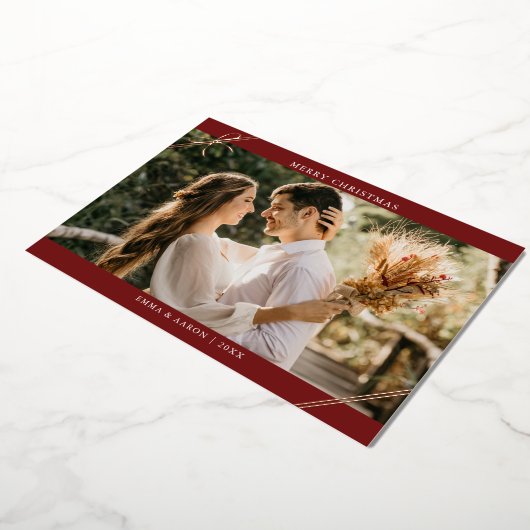 シンプルモダンフォトゴールドフォイル弓ホリデーカード 箔シーズンカード (回転した状態)