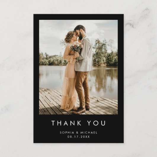 シンプルモダンフォトブラ結婚ック サンキューカード (正面)