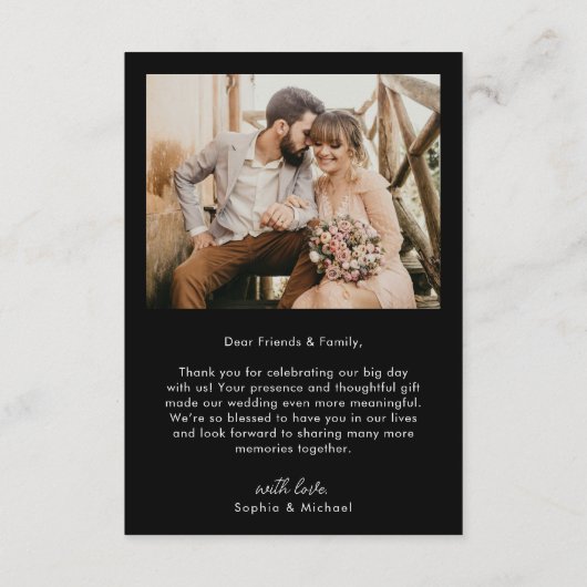 シンプルモダンフォトブラ結婚ック サンキューカード (裏面)