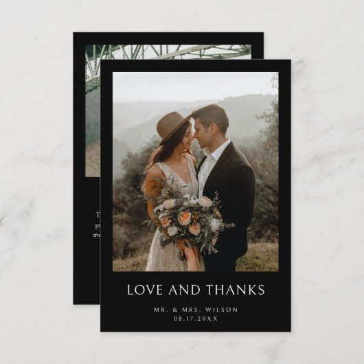 シンプルモダンフォトブラ結婚ック サンキューカード (正面/裏面)