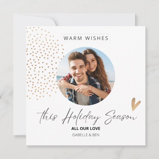 シンプルモダンフォト金ゴールドハート休日 シーズンカード (正面)
