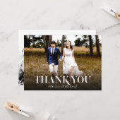 シンプルモダンフォント結婚のThank You Photo カード (正面/裏面インサイチュ)