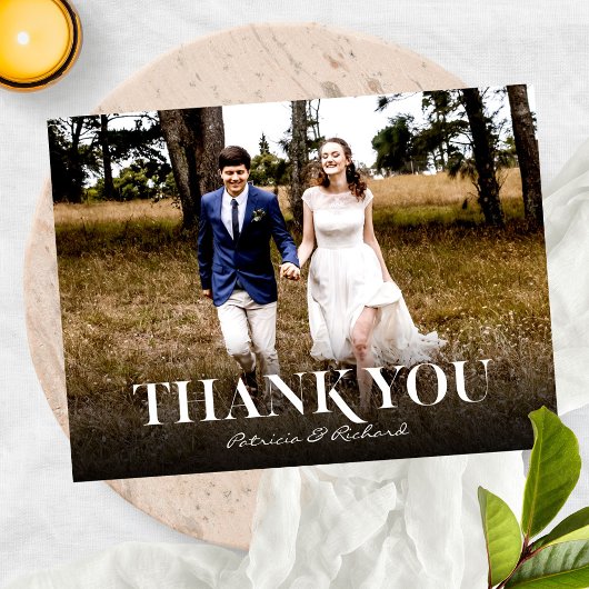 シンプルモダンフォント結婚のThank You Photo ポストカード