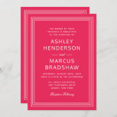 シンプルモダンフレはっきりしたーム結婚ピンク 招待状 (正面/裏面)