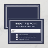 シンプルモダンフレームエレガントネイビーRSVP 出欠カード (正面/裏面)