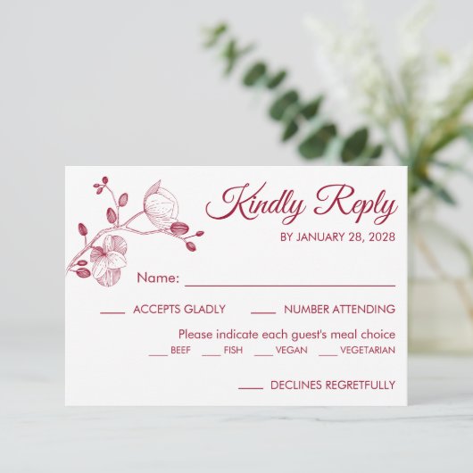 シンプルモダンフローラエレガントランの食事の選択 出欠カード (スタンド正面)