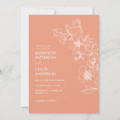 シンプルモダンフローラボタニカル結婚コーラル 招待状 (正面)