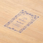 シンプルモダンフローララインアートブルー結婚ズ アクリル招待状 (レイダウン)