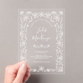 シンプルモダンフローララインアートホワ結婚イト アクリル招待状 (インサイチュ (ポータブル))