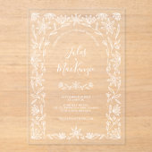 シンプルモダンフローララインアートホワ結婚イト アクリル招待状 (正面)