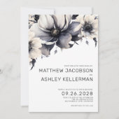 シンプルモダンフローラ結婚白黒 招待状 (正面)