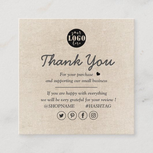 シンプルモダンブラウンスムーズありがとう スクエア名刺 (正面)