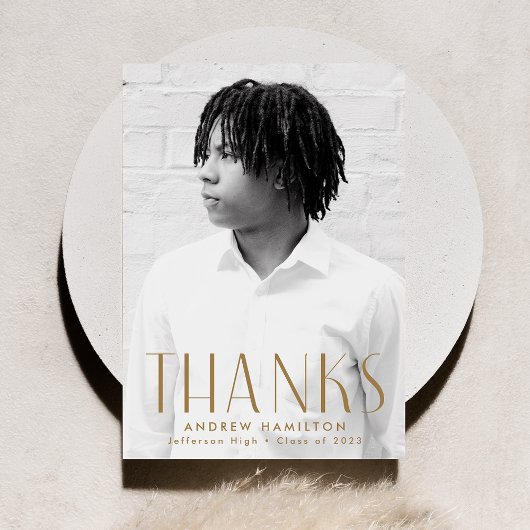 シンプルモダンブラス写真卒業 サンキューカード