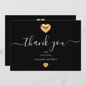 シンプルモダンブラックの金ゴールド結婚ハートフラットカード 招待状 (正面/裏面)